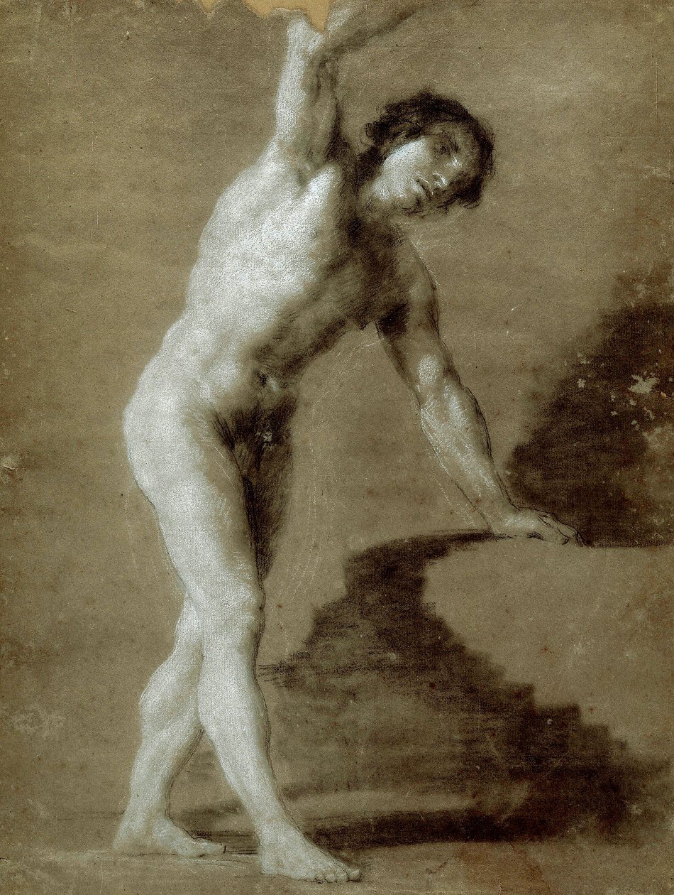Tegneskole, ca. 1790 (kulltegning på grått papir) av Francisco de Goya