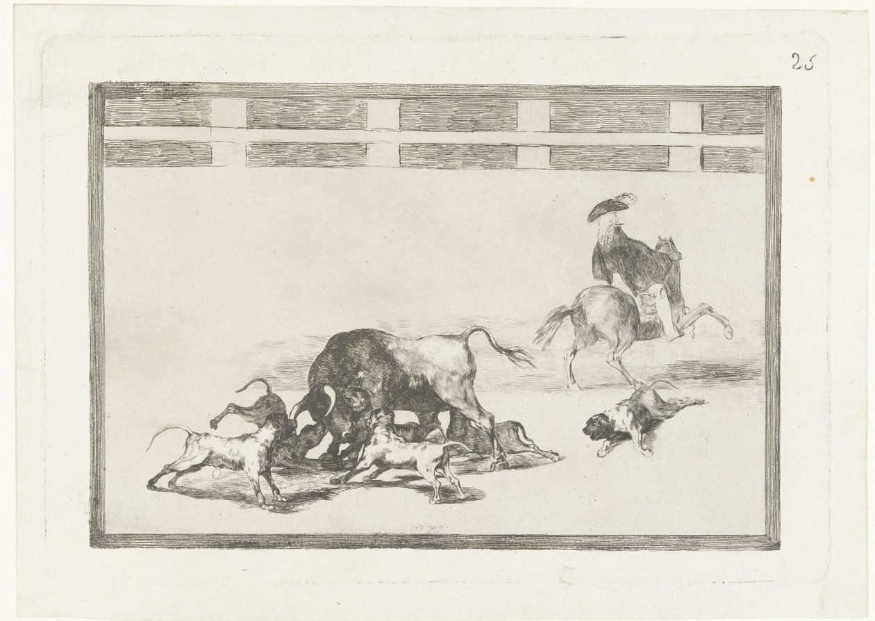 Okse angrepet av hunder Echan perros al toro La Tauromaquia (serietittel) Tyrefekting (serietittel) av Francisco de Goya