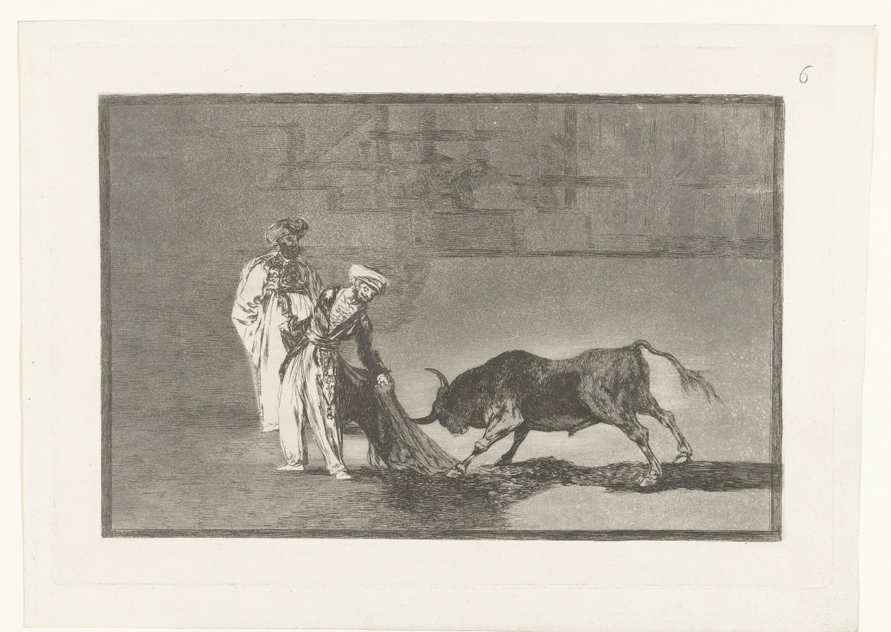 Stierenvechten i sanden Maurerne gjør en ny capeo på torget med badekåpen Stierenvechten (serietittel) Tyrefekting (serietittel) av Francisco de Goya