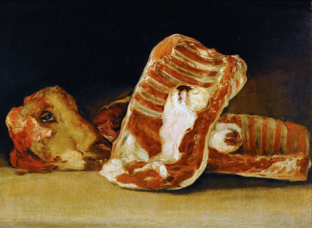 Stilleben av Sheeps Ribs og Head The Butchers teller av Francisco de Goya