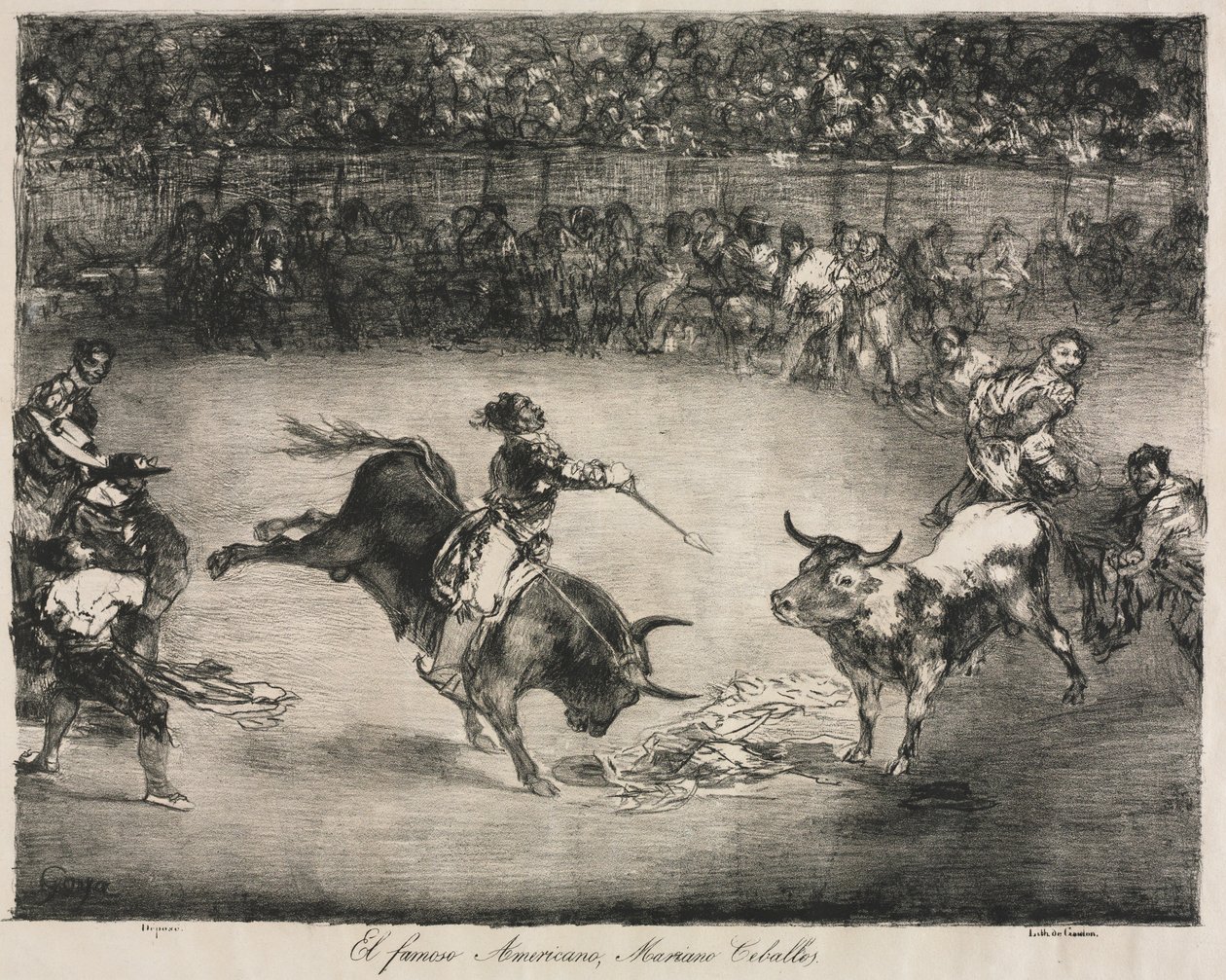 The Bulls of Bordeaux: The Famous American, Mariano Ceballos, 1825. av Francisco de Goya