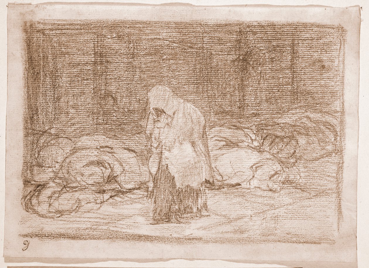The Disasters of War: Mortuary beds (forberedende tegning av Francisco de Goya