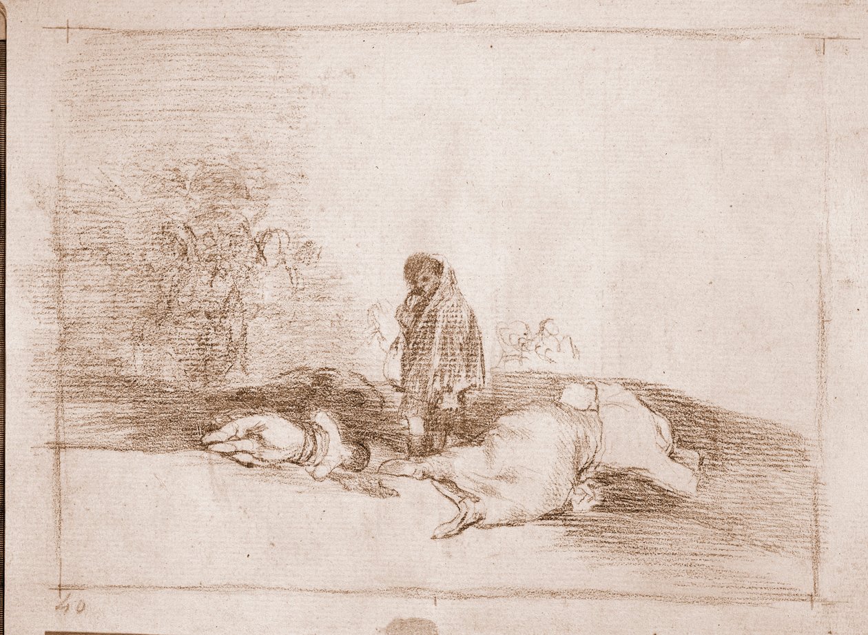 The Disasters of War: Ingen hjelper ham (forberedende tegning av Francisco de Goya