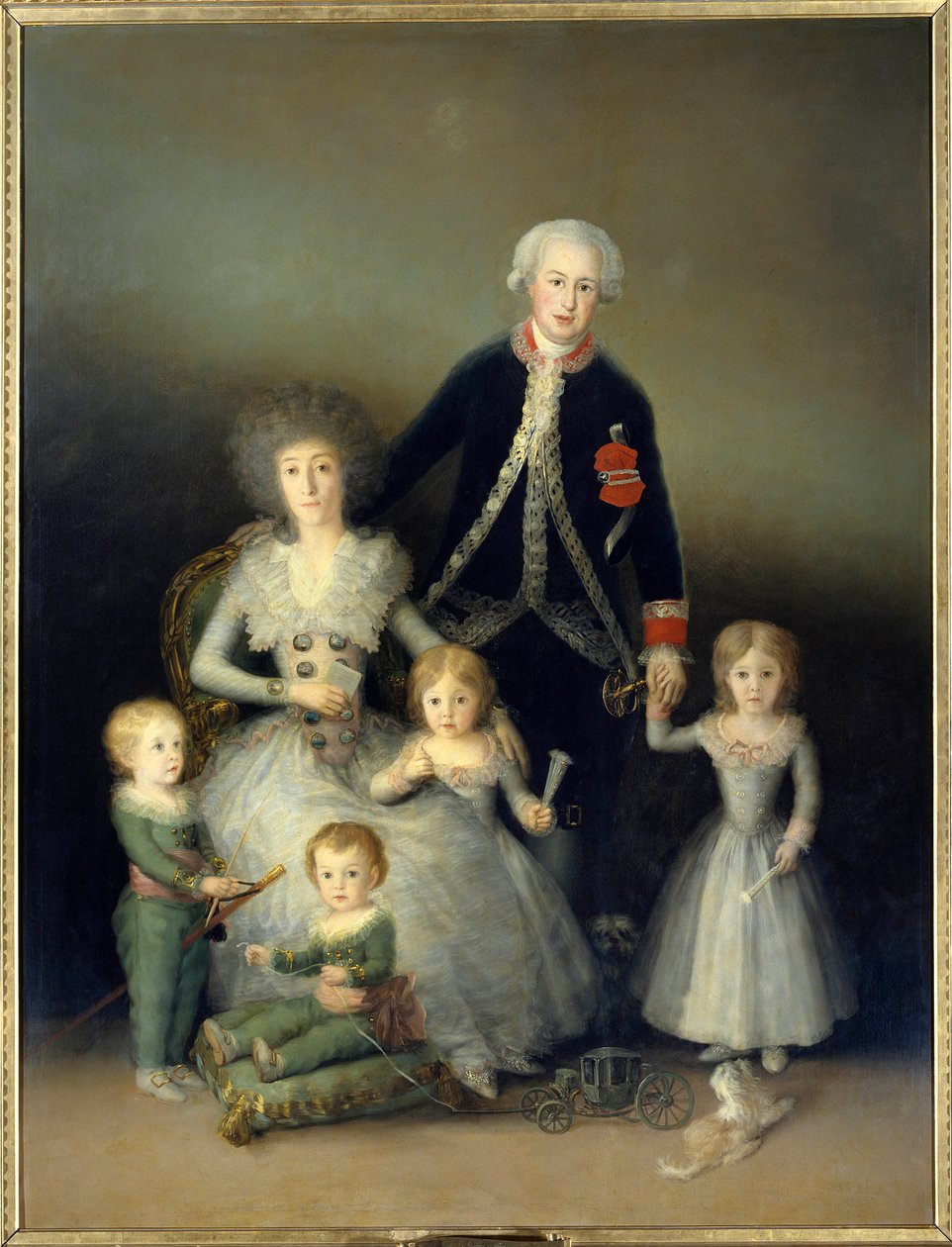 Hertugen av Osuna, Peter av Alcantara og hans familie. Maleri av Francisco de Goya og Lucients (1746-1828). 1788. Søn. 2,25x1,74 m Madrid. Pradomuseet. - Et portrett av hertugen av Osuna, Pedro Telez Giron (1755-1807); hans kone, grevinnen-hertuginnen av av Francisco de Goya