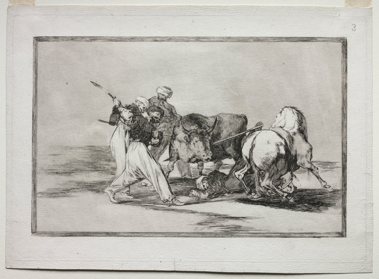 Maurerne slo seg ned i Spania, ga opp overtroen i Koranen, adopterte denne jaktkunsten og spyd en okse i det fri av Francisco de Goya