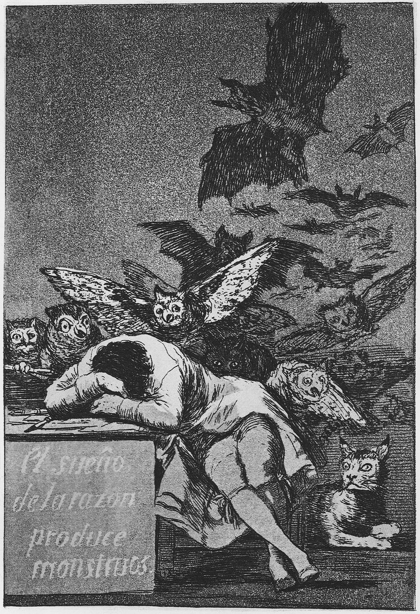 Fornuftens søvn produserer monstre. Capricho No 43, 1797-1798 av Francisco de Goya