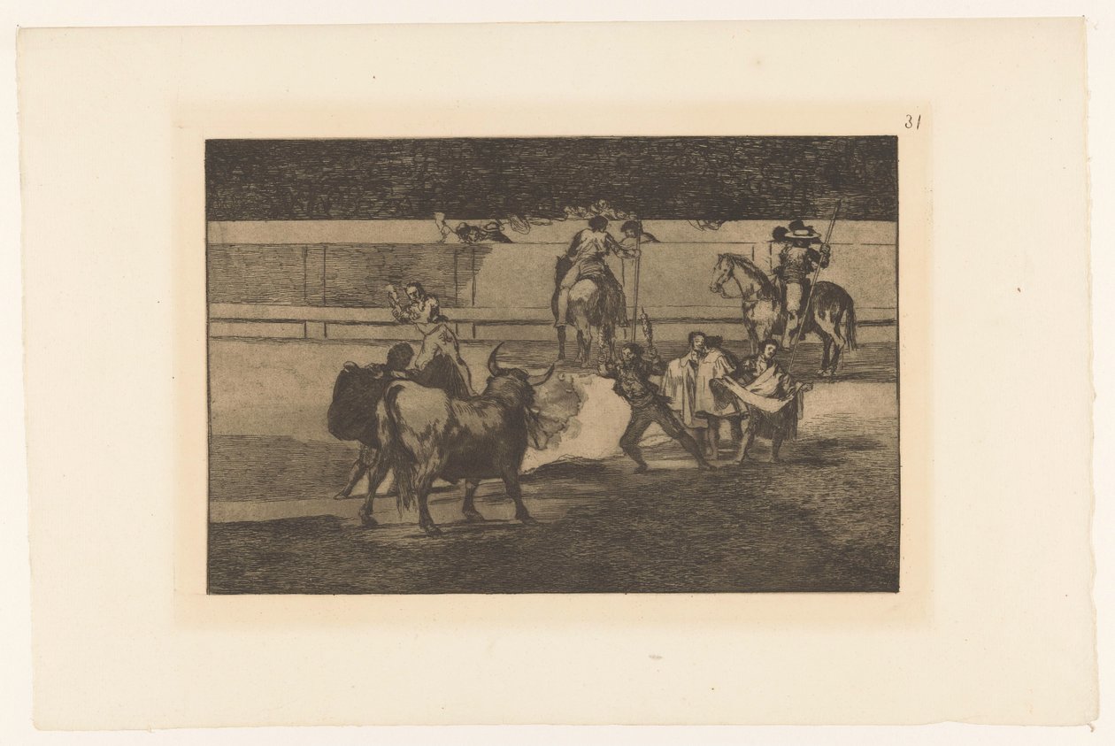 Bullfighter møtte brandende banderillas ildbånd Stierengevecht (serietittel) La Taureamachie (serietittel) Tyrefekting (serietittel) av Francisco de Goya