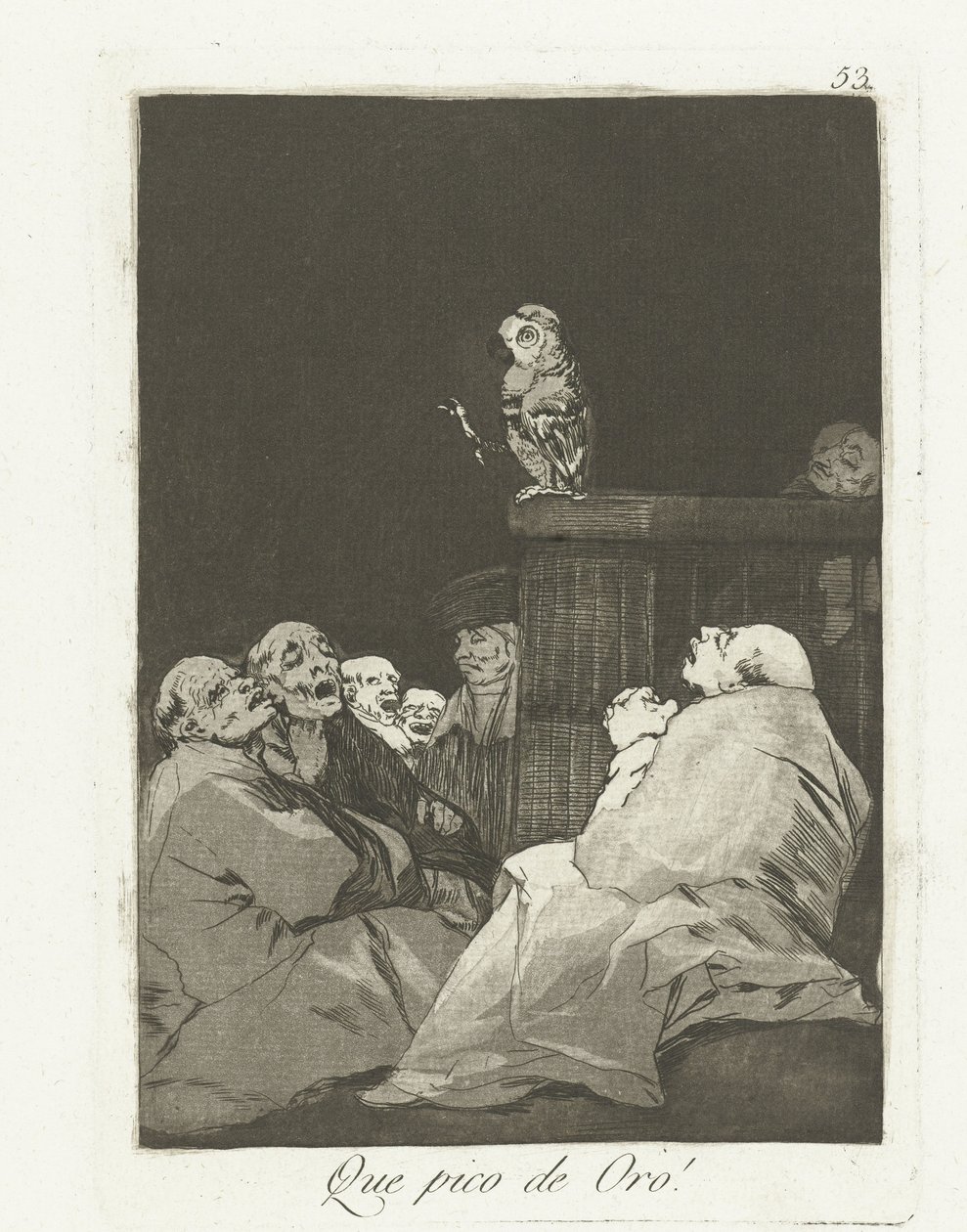 For et gullnebb! Que pico de oro! (tittel på objekt) Los Caprichos (serietittel) av Francisco de Goya