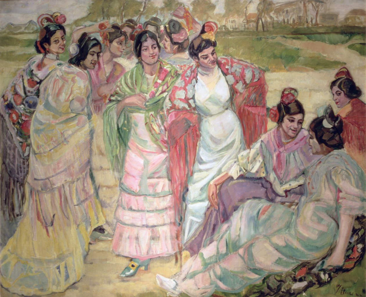 Kvinner med sjal (olje på lerret) av Francisco de Iturrino