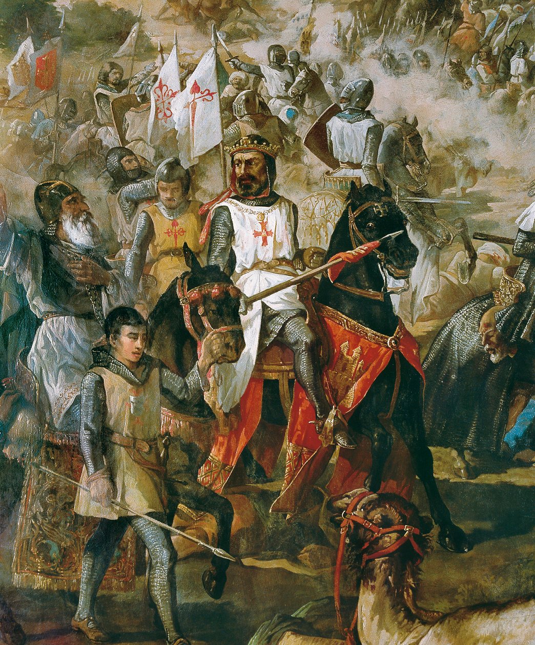 Gjenerobring av Spania: Slaget ved Las Navas de Tolosa 16.07.1212 mellom den kristne hæren og den mauriske hæren. Detalj som representerer kong Alfonso VIII. Maleri av Francisco de Paula Van Halen (1810-1887). 1864.Madrid. Senatets palass. av Francisco de Paula van Halen