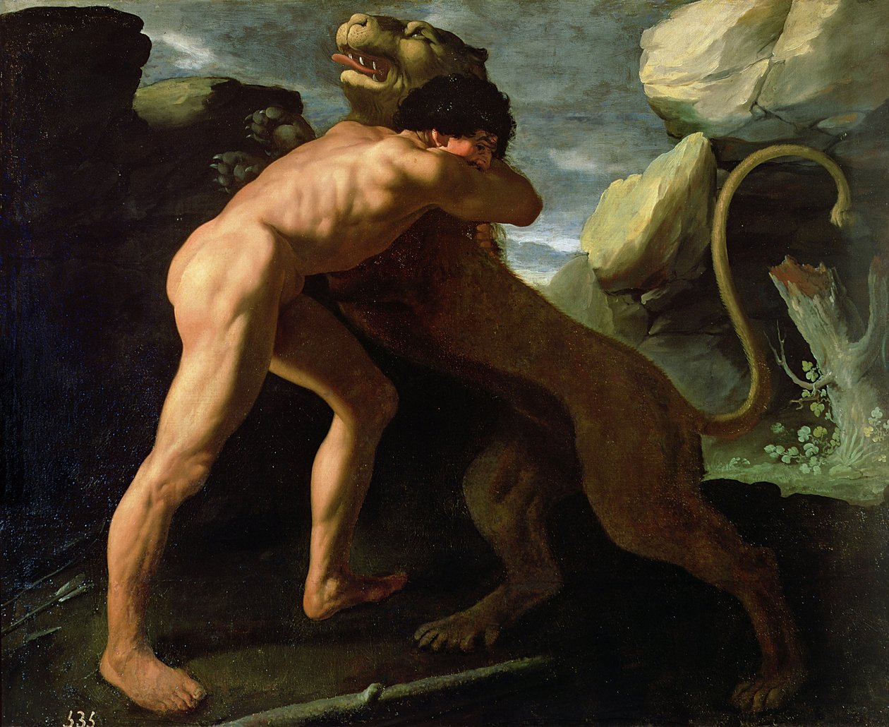 Hercules kjemper med Nemean Lion av Francisco de Zurbaran