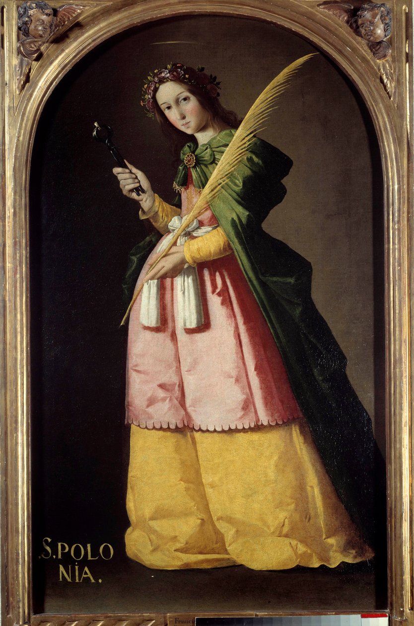 Portrett ved foten av den hellige Apollo (eller Apollonia) Maleri av Francisco de Zurbaran (1598-1664) 1600-tallets søn. 1,34 X 0,67 m. av Francisco de Zurbaran