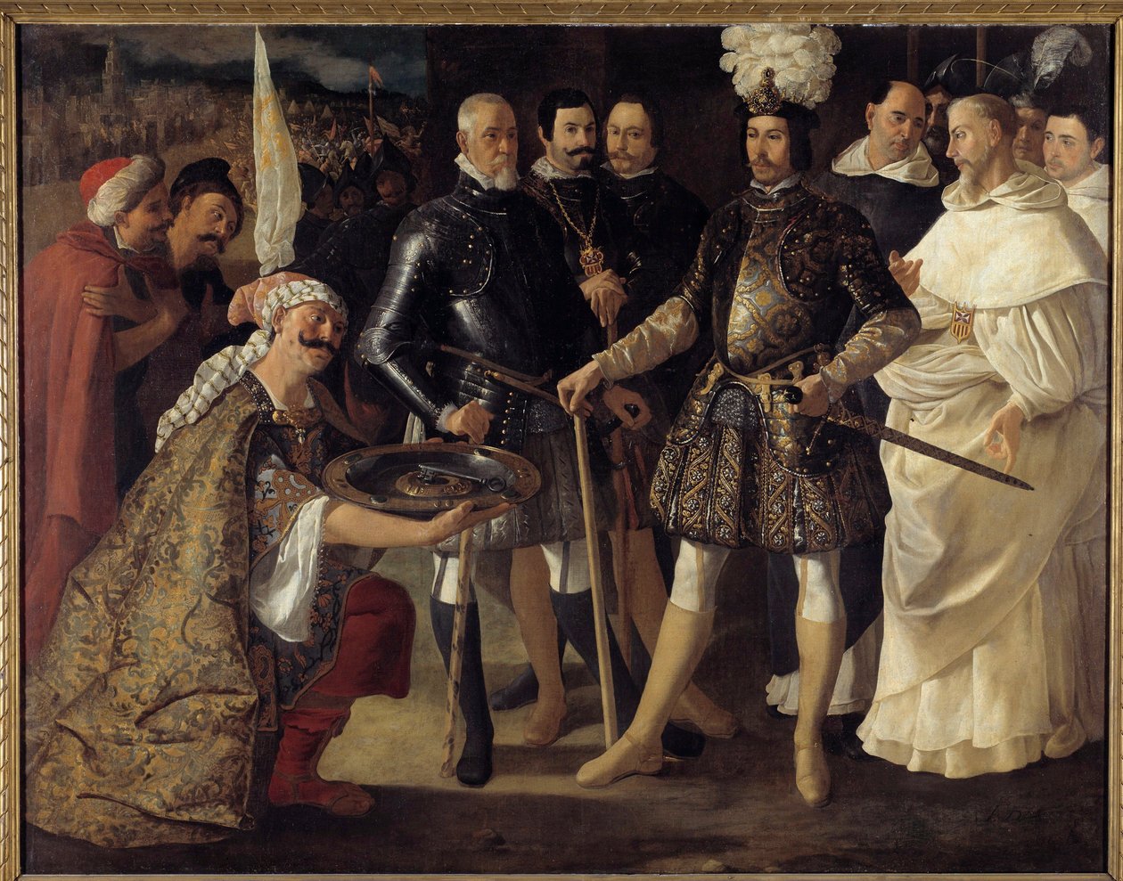 Reconquista: "" Overgivelsen av Sevilla før Ferdinand III, konge av Castilla og Leon"" maurerne overleverte nøklene til byen til kongen av Castilla 22.12.1248. Maleri av Francisco de Zurbaran (1598-1664) 1634.søn. 157,5x208,2 cm Privat samle av Francisco de Zurbaran