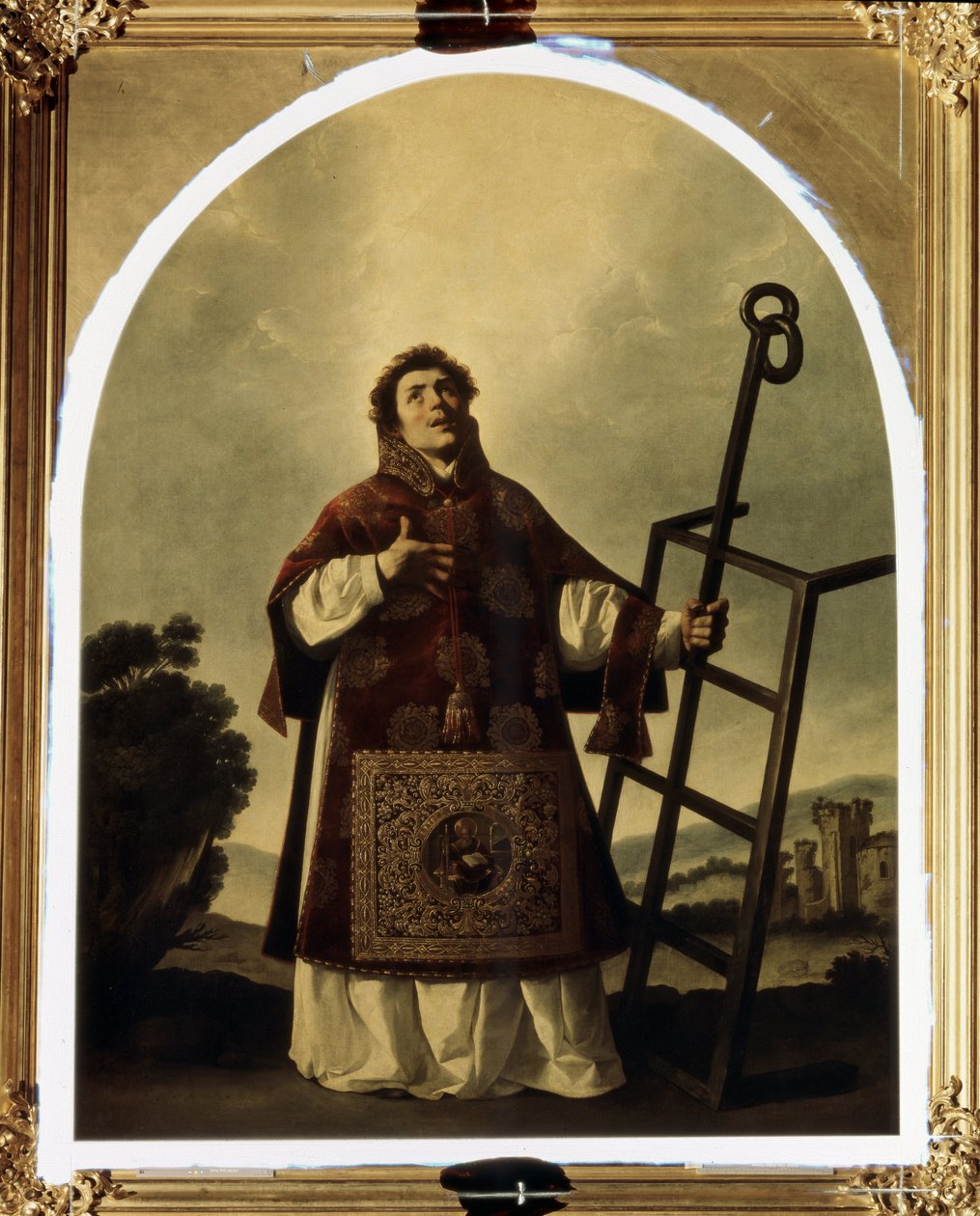 Saint Lawrence of Roma (martyr døde på en grill som fremstår som hans attributt). (Saint Lawrence). Maleri av Francisco de Zurbaran (1598-1664). Olje på lerret, 292 x 225 cm av Francisco de Zurbaran