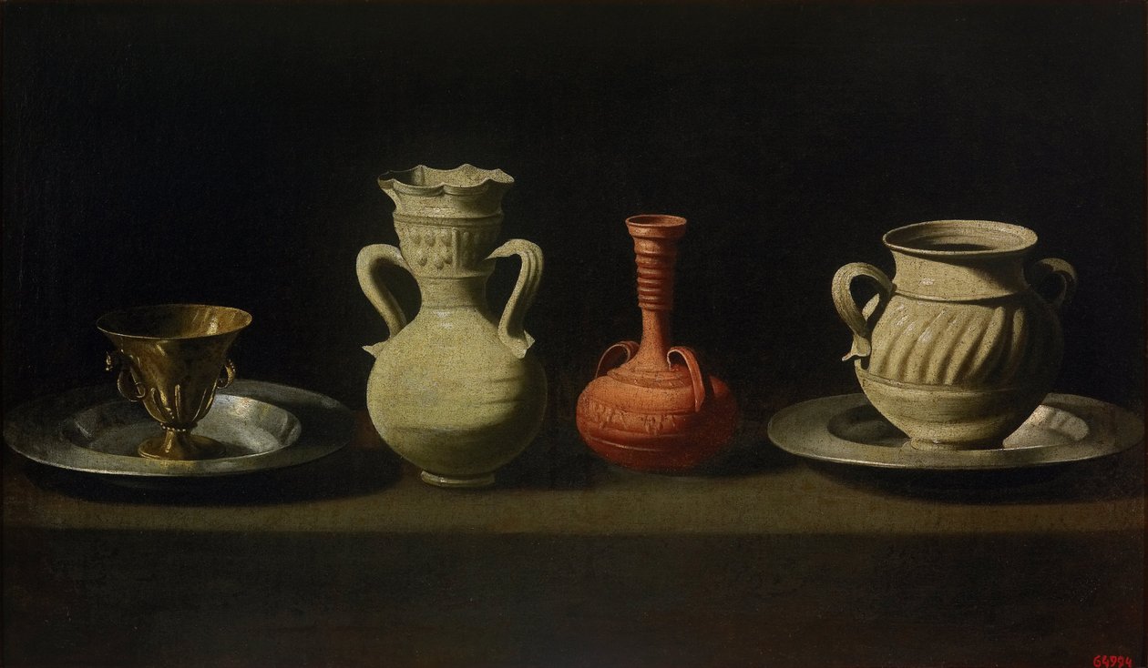 Stilleben med fire fartøy av Francisco de Zurbaran