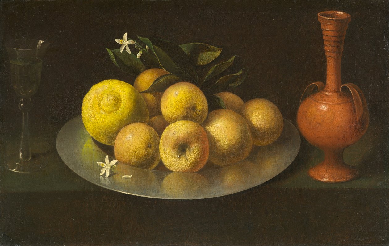 Stilleben med glass, frukt og krukke, ca. 1650 av Francisco de Zurbaran