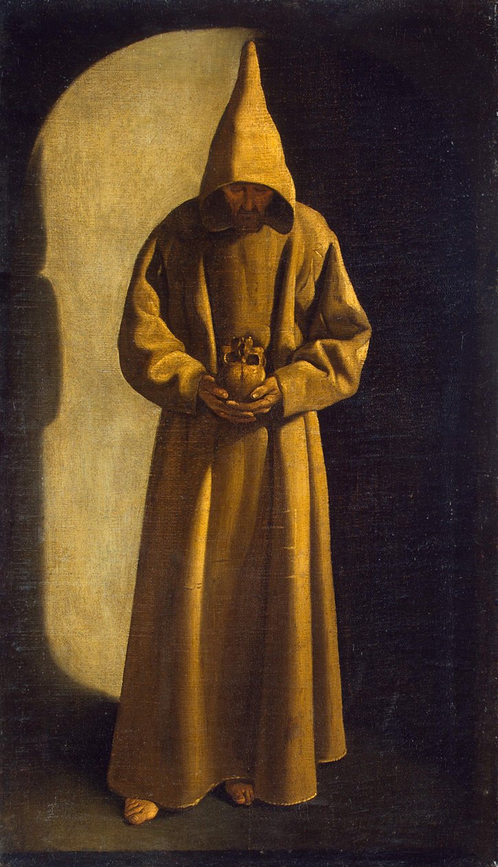 Den hellige Frans med en hodeskalle i hendene, ca. 1630 av Francisco de Zurbaran