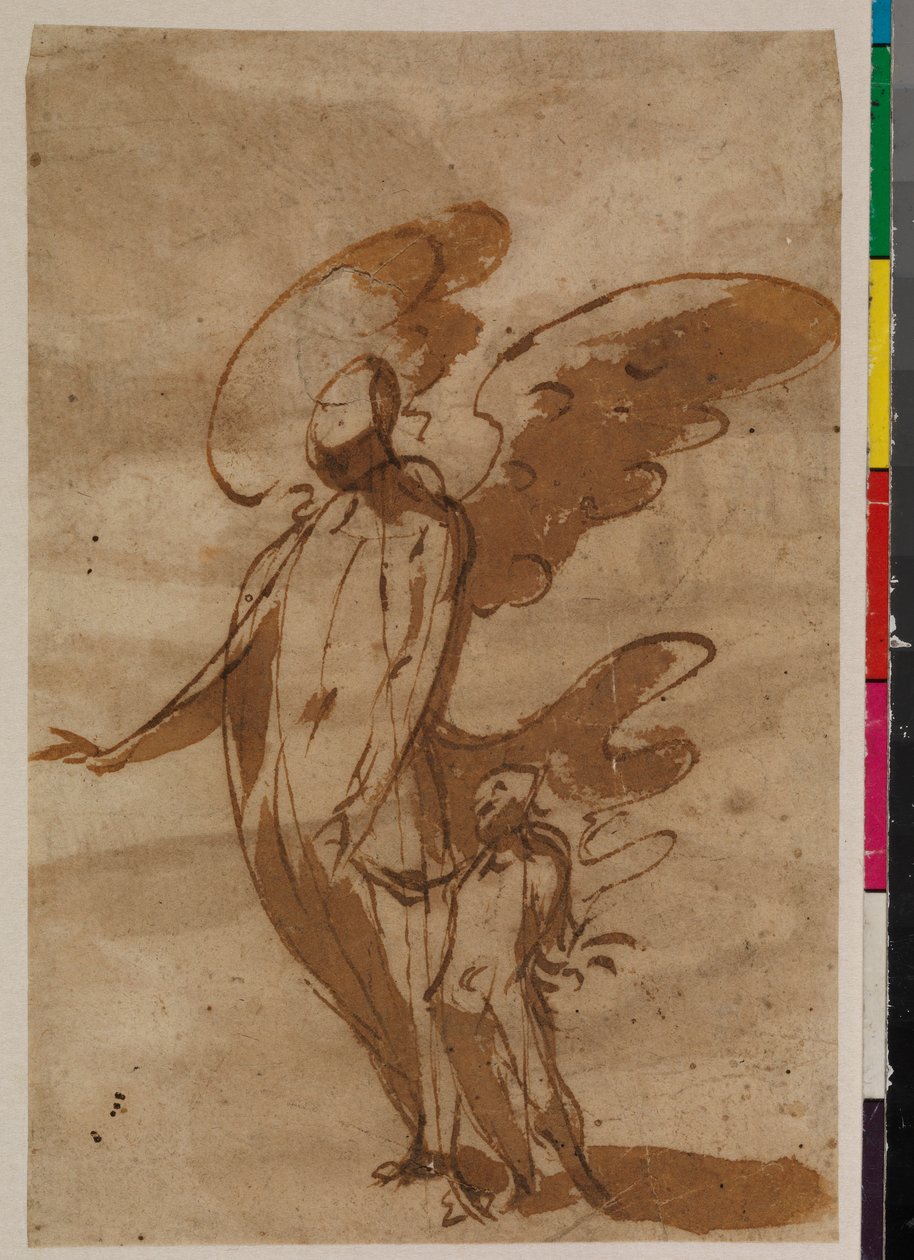 Skytsengel som går med et barn, recto, 1600-tallet av Francisco the Younger Herrera
