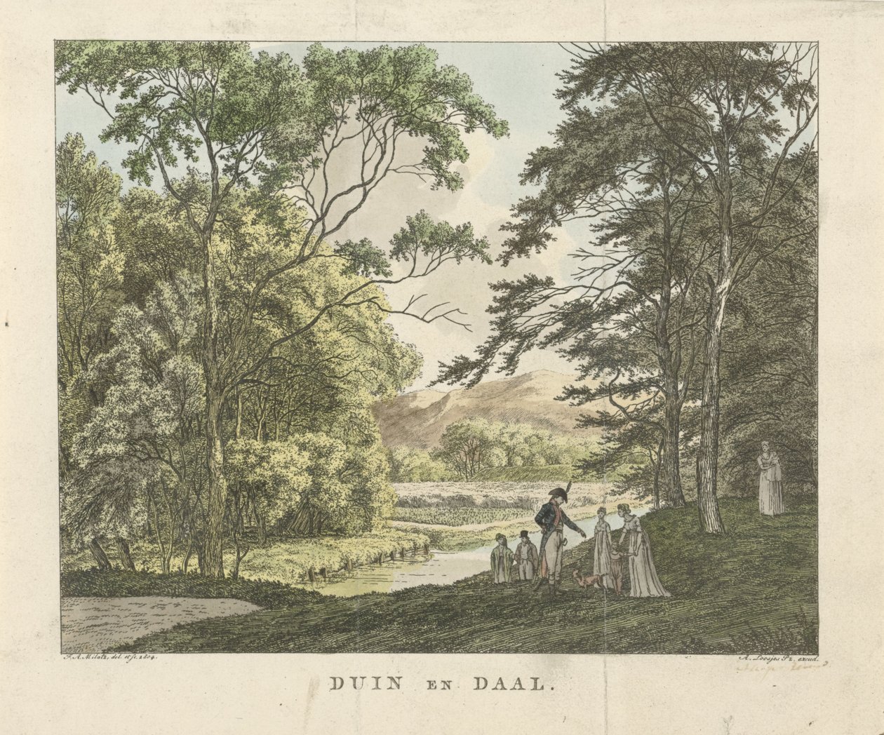 Turgåere på Duin en Daal herregård Dune og Daal (tittel på objekt) av Franciscus Andreas Milatz