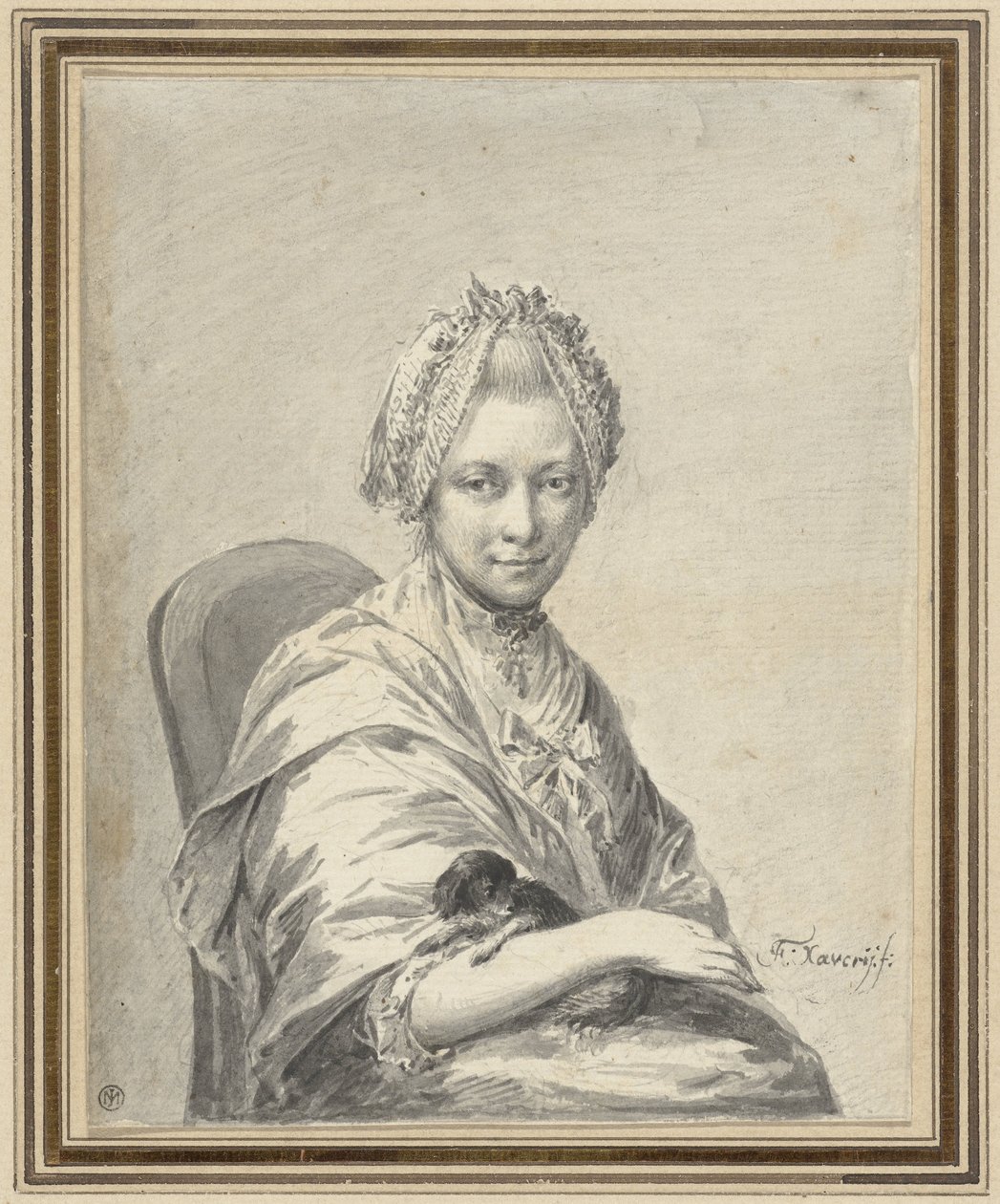 Portrett av en ung kvinne med en hund av Franciscus Xaverius Xavery