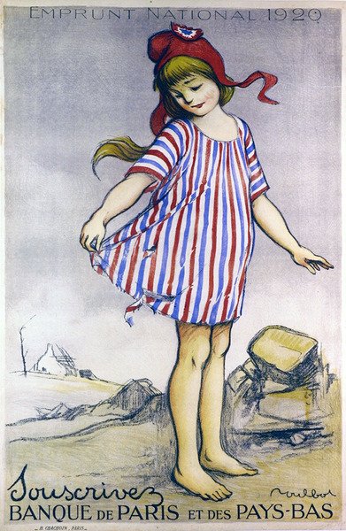 Poster advertising the National Loan 1920, Banque de Paris et des Pays-Bas (colour litho)   1403143   no       norwegian Successfully Translated  Original: Krönungsszene Translat: Krönungsszene 1346576 no norwegian Successfully Translated Original: De dien av Francisque Poulbot