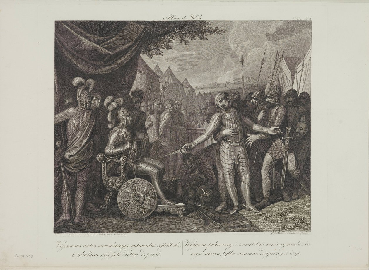 Wichmann II den yngre overgir seg til Mieszko I av Polen av Smuglewicz, Franciszek (1745-1807). Litografi, slutten av 1700-tallet. Privat samling av Franciszek Smuglewicz
