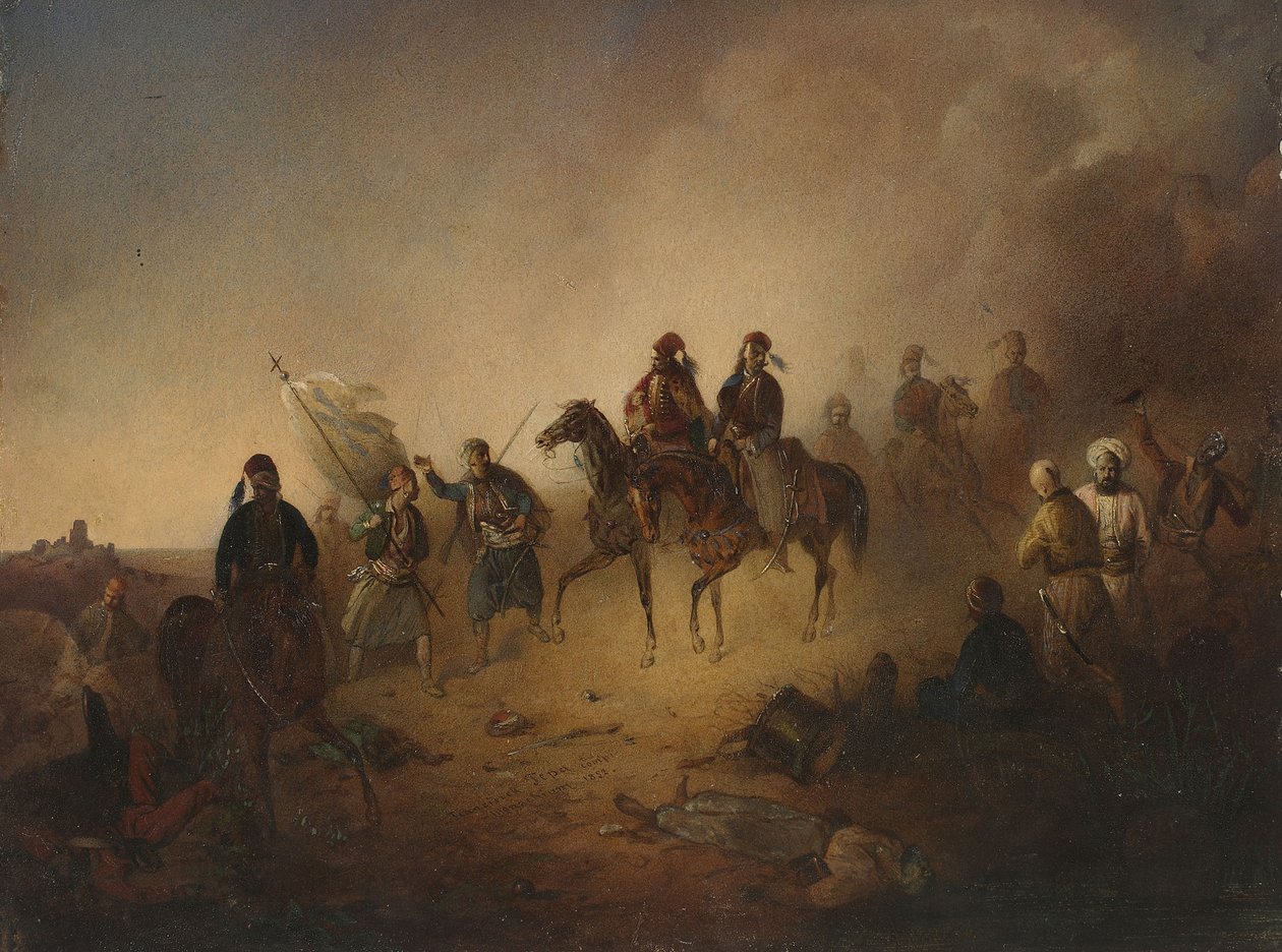 Markos Botsaris i slaget ved Karpenisi, natten til 8. august 1823, 1852 av Franciszek Tomasz Tepa