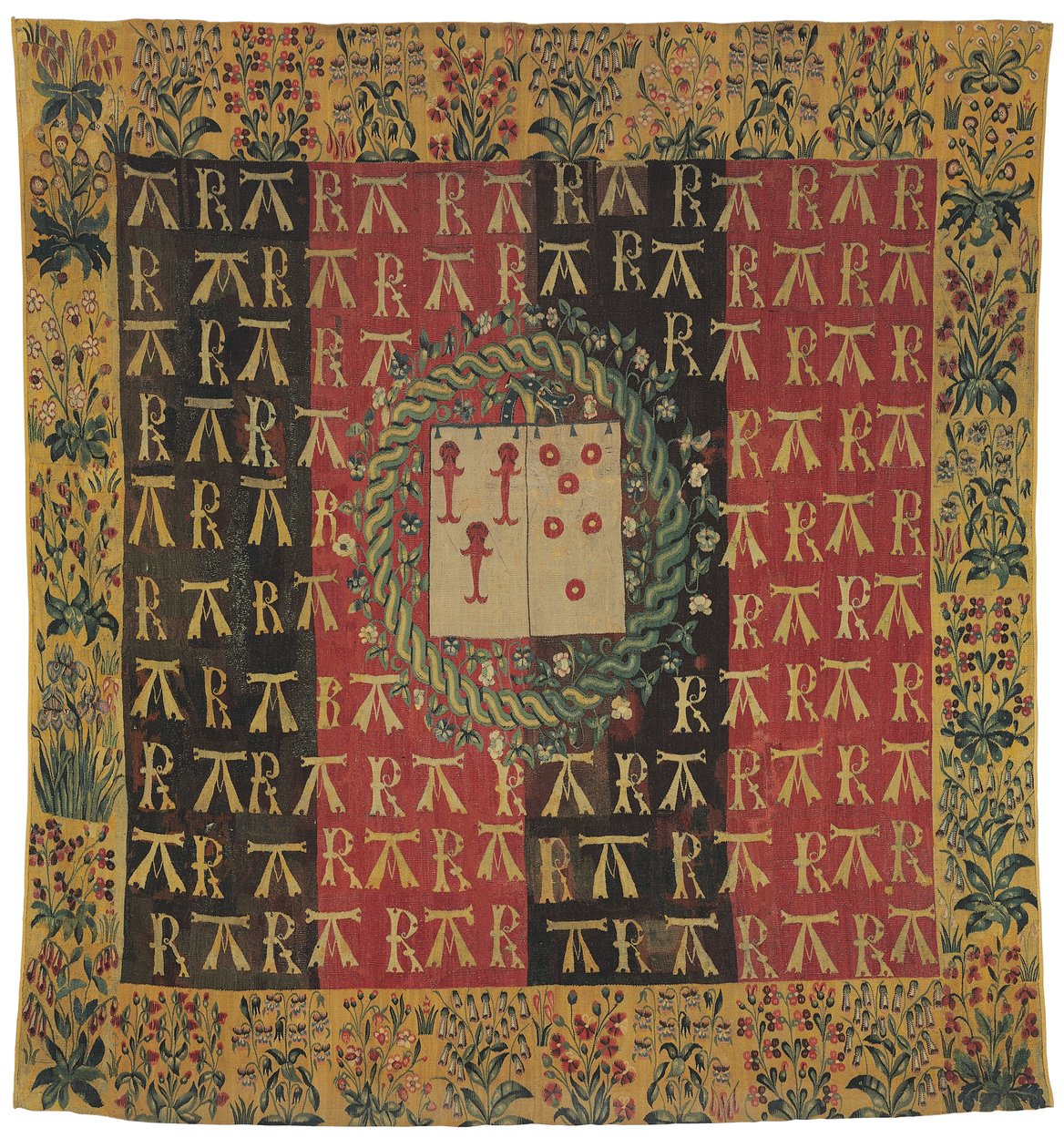 Armorial mille-fleurs billedvev som viser våpnene til Robert Chabot og Antoinette d"Illiers, ca. 1503 av Franco Flemish School