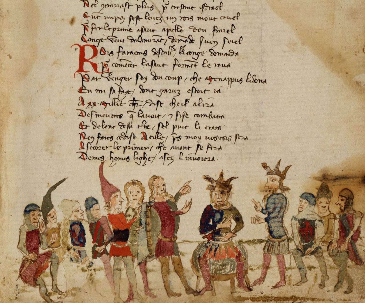 Ms Est 27 W 8.17 f.3r Attila the Hun (c.406-453) and his Court, fra The War of Attila av Nicola da Casola av Franco Italian School