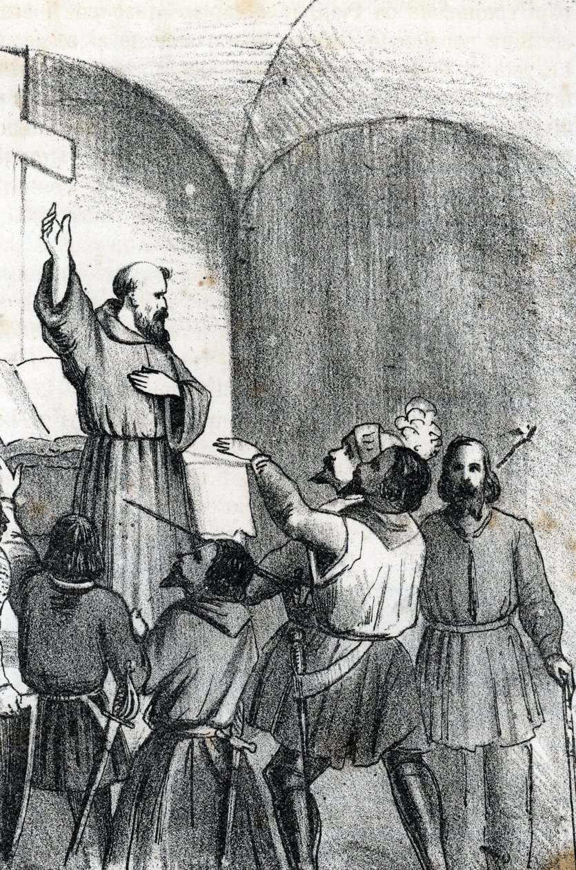 Fjerde Venezia-ottomanske krig: Kirken som kaller å slå muslimer på tampen av slaget ved Lepante sjøslaget som vekket 7. oktober 1571 i Patrasbukta, Hellas (kristen koalisjon dagen før slaget ved Lepanto under OttomanðVeneti av Franco Mistrali