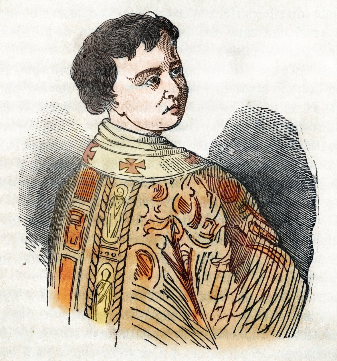 Middelalder: representasjon av pave Benedikt IX (benedetto, Benedikt eller Benedictus) (1032-1044) Tegning fra "Misteri del Vaticano" av Franco Mistrali av Franco Mistrali