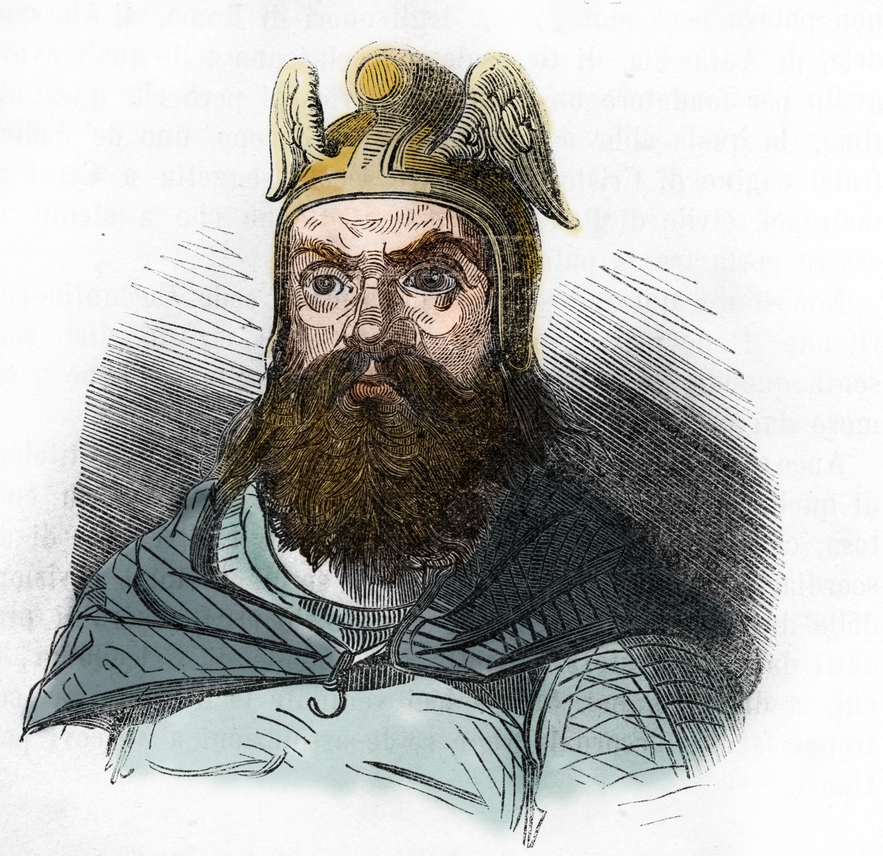 Portrett av Attila (395-453) Hunnernes konge - tegning fra "I misteri del vaticano"" av Franco Mistrali 1843 av Franco Mistrali
