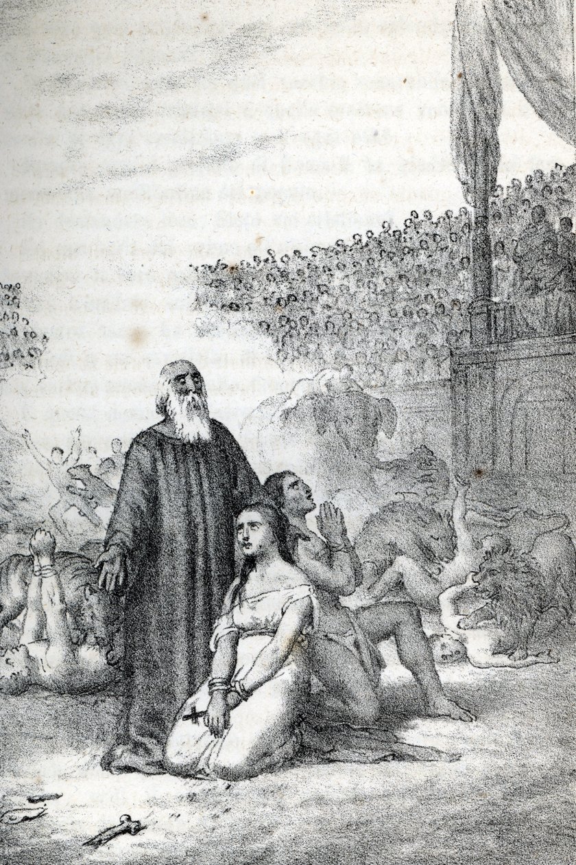 Roman Antiquite: The Christian Martyrs in the Amphitheatre (First Martyrs of the Church of Rome) Tegning fra "" Misteri del Vaticano"" av Franco Mistrali av Franco Mistrali