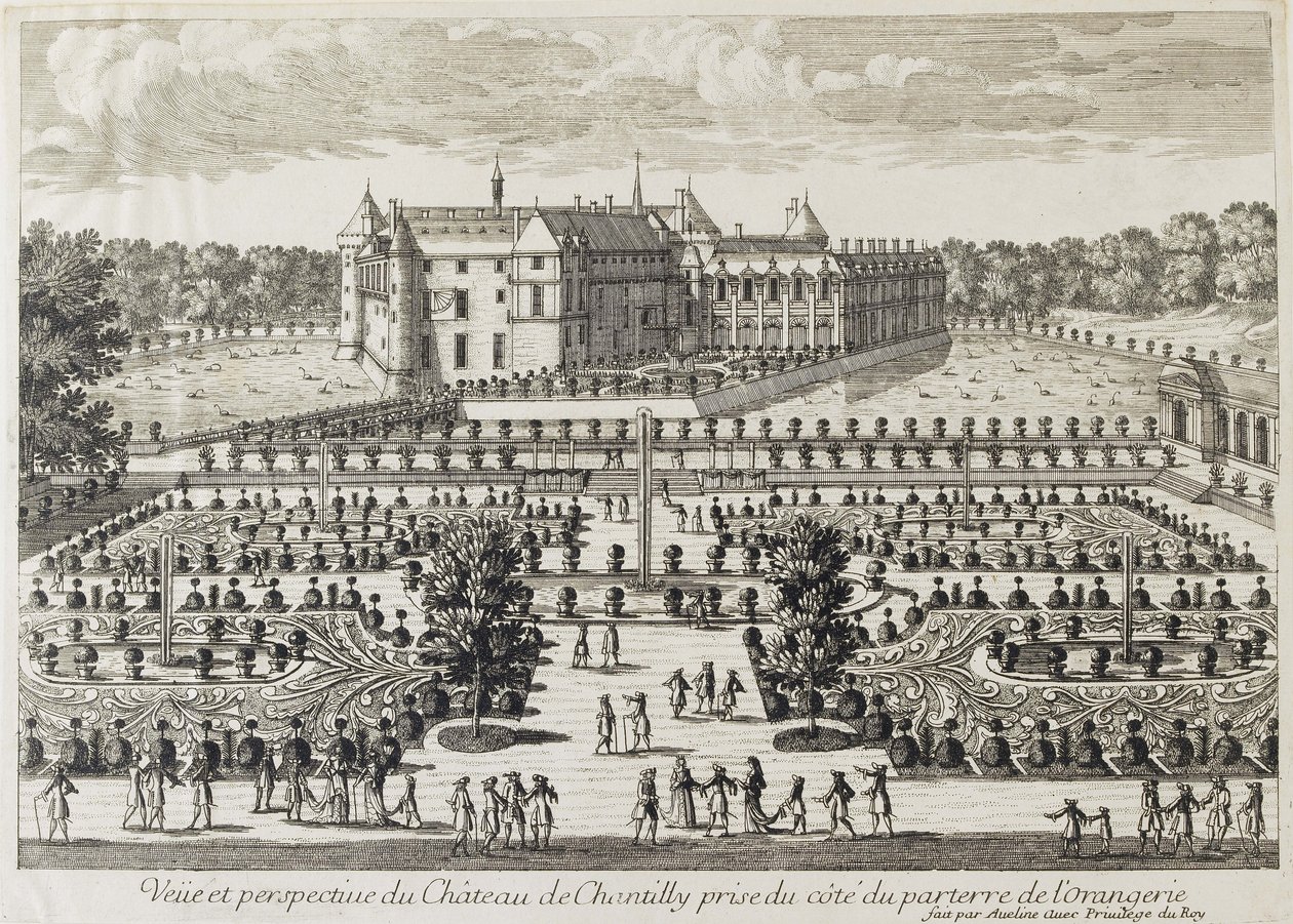Utsikt over Chateau de Chantilly fra Orangerie av Francois Antoine Aveline