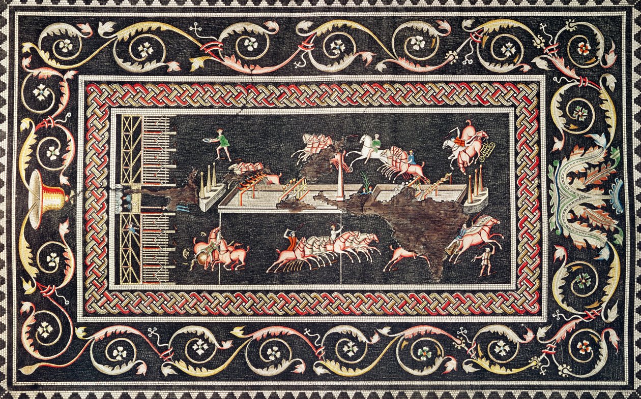 Representasjon av en mosaikk oppdaget i Lyon som viser sirkusspill, 1806 av Francois Artaud