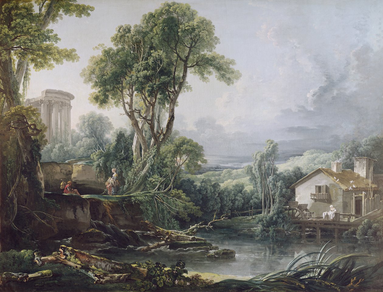 Landskap med vannmølle av François Boucher