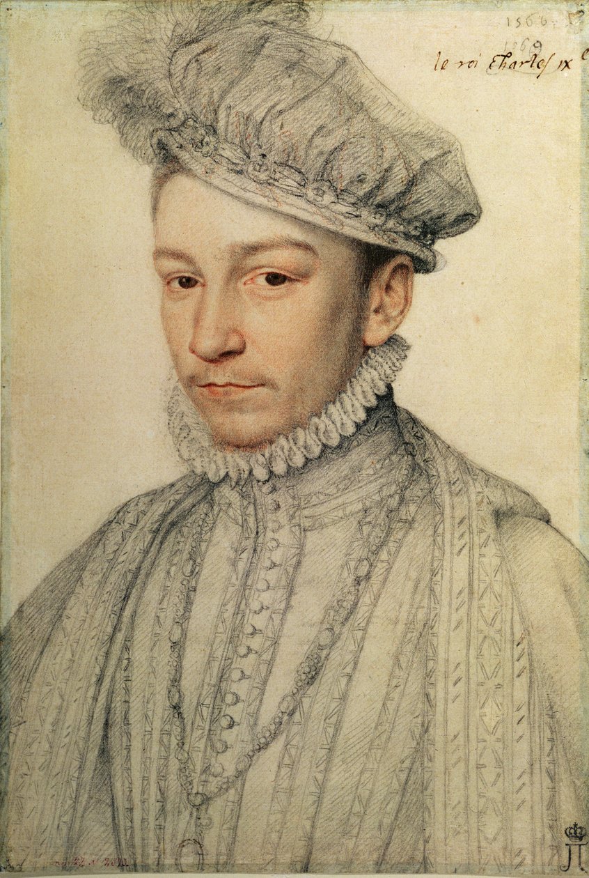 Portrett av kong Charles IX av Frankrike, 1566 (svart kritt og sangvinsk) av François Clouet
