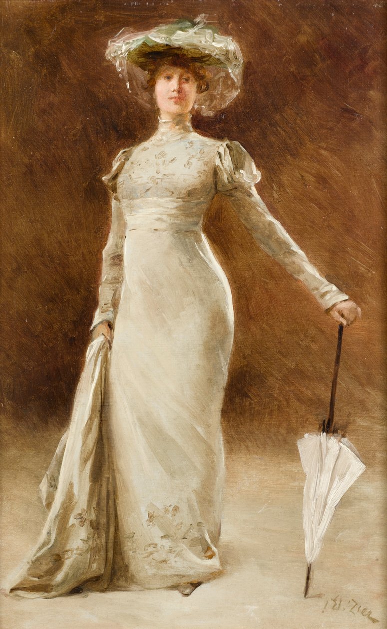 Portrett av en kvinne med en parasoll av Francois Edouard Zier