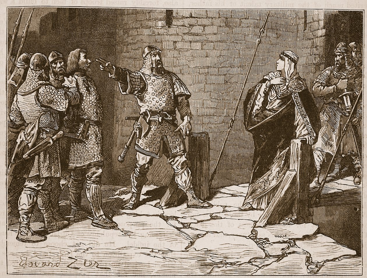 Surrender of Bamborough Castle, illustrasjon fra 'Cassell's Illustrated History of England' (sepiafoto) av Francois Edouard Zier