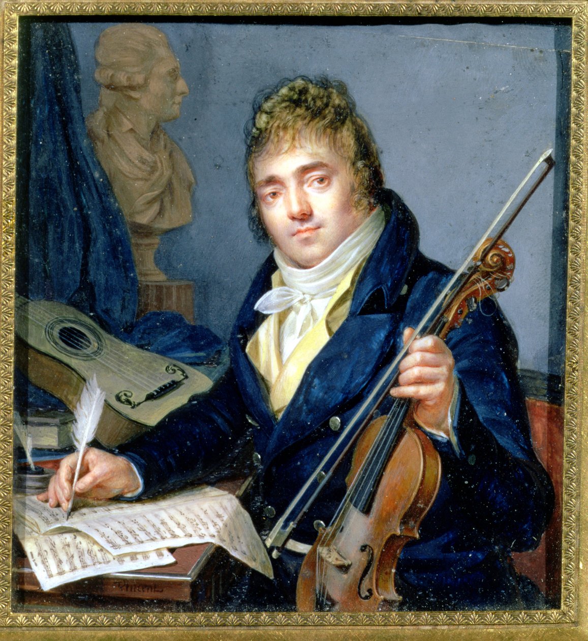 Portrett av en komponist, med fiolin og partitur av Francois Elie Vincent
