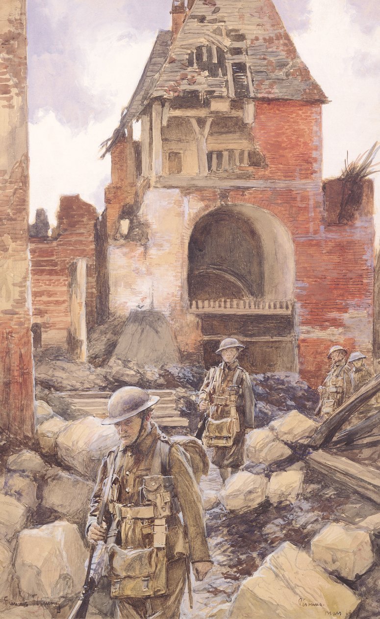 Britiske soldater i ruinene av Peronne, 1917 av Francois Flameng