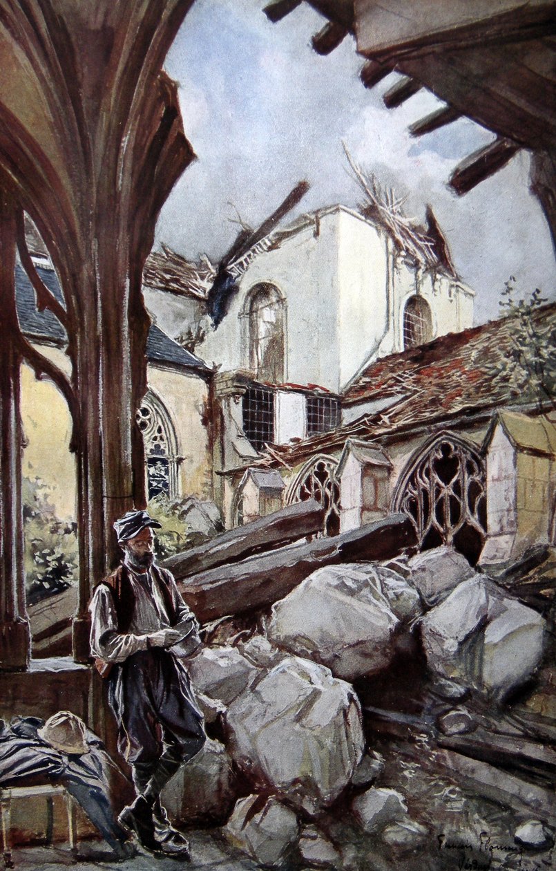 Verdun-katedralen etter en tysk bombing, 1914 av Francois Flameng