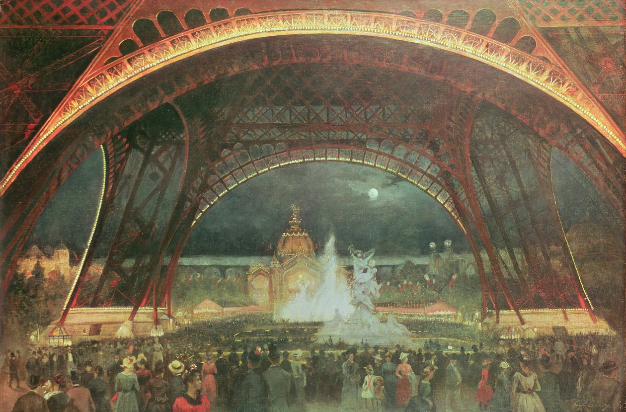 Feiring på natten til Exposition Universelle i 1889 på esplanaden til Champs de Mars av Francois Geoffroy Roux