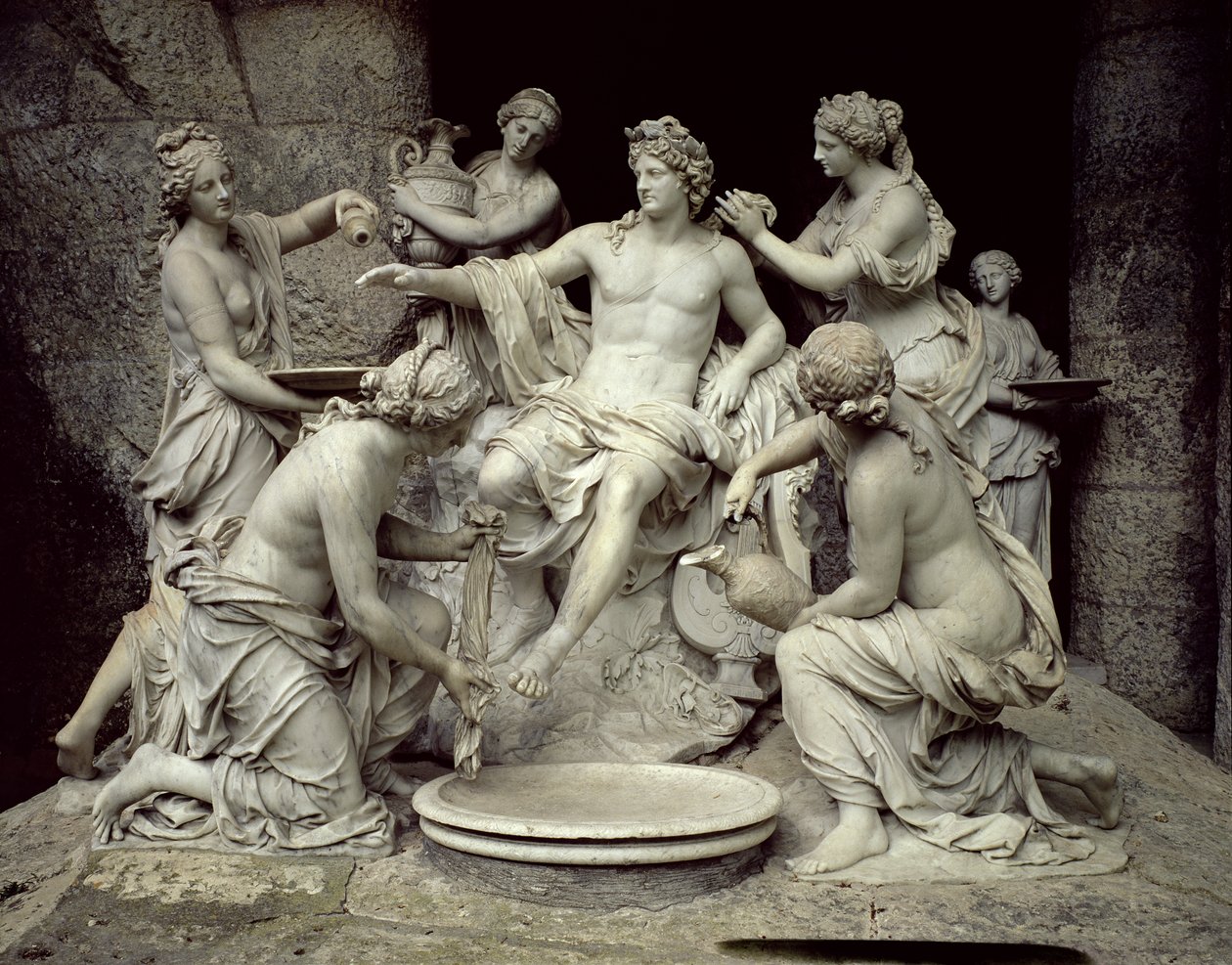 Apollo Tended by the Nymphs, beregnet på Thetis-grotten, henrettet med bistand fra Thomas Regnaudin (1622-1706) 1666-75 (marmor) av Francois Girardon