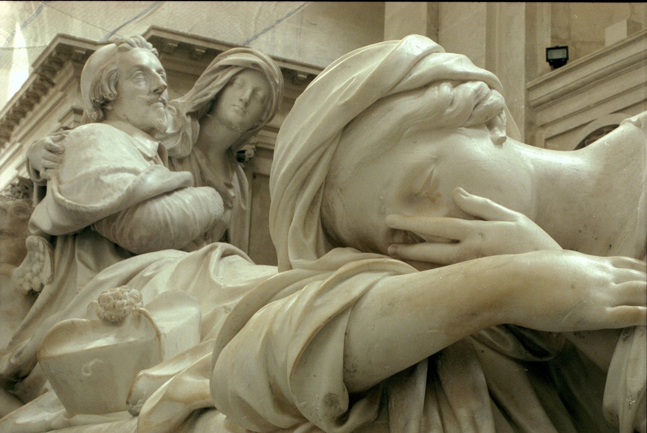 Detalj av begravelsesmonumentet til Armand-Jean du Plessis, kardinal Richelieu 1585-1642, 1694 marmor se også 252687 av Francois Girardon