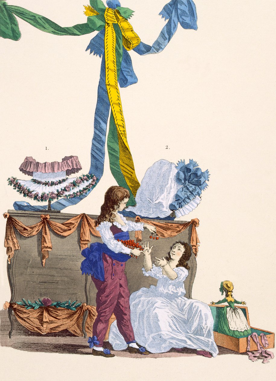 Androman og Warwick hatter, gravert av Dupin, plate nr.320 fra 'Galeries des Modes et Costumes Francais', 1780 av Francois Louis Joseph Watteau