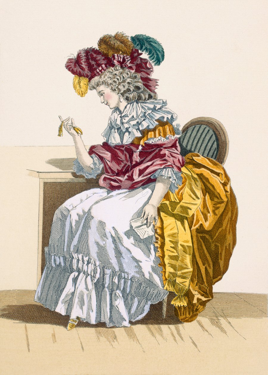 Dame som sitter og venter på en venn, gravert av Dupin, plate nr. 191 fra 