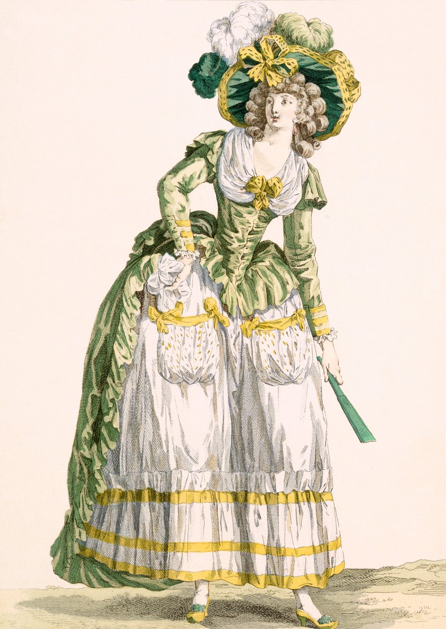 Damekjole i landlig stil, gravert av Bacquoy, plate nr. 228 fra 