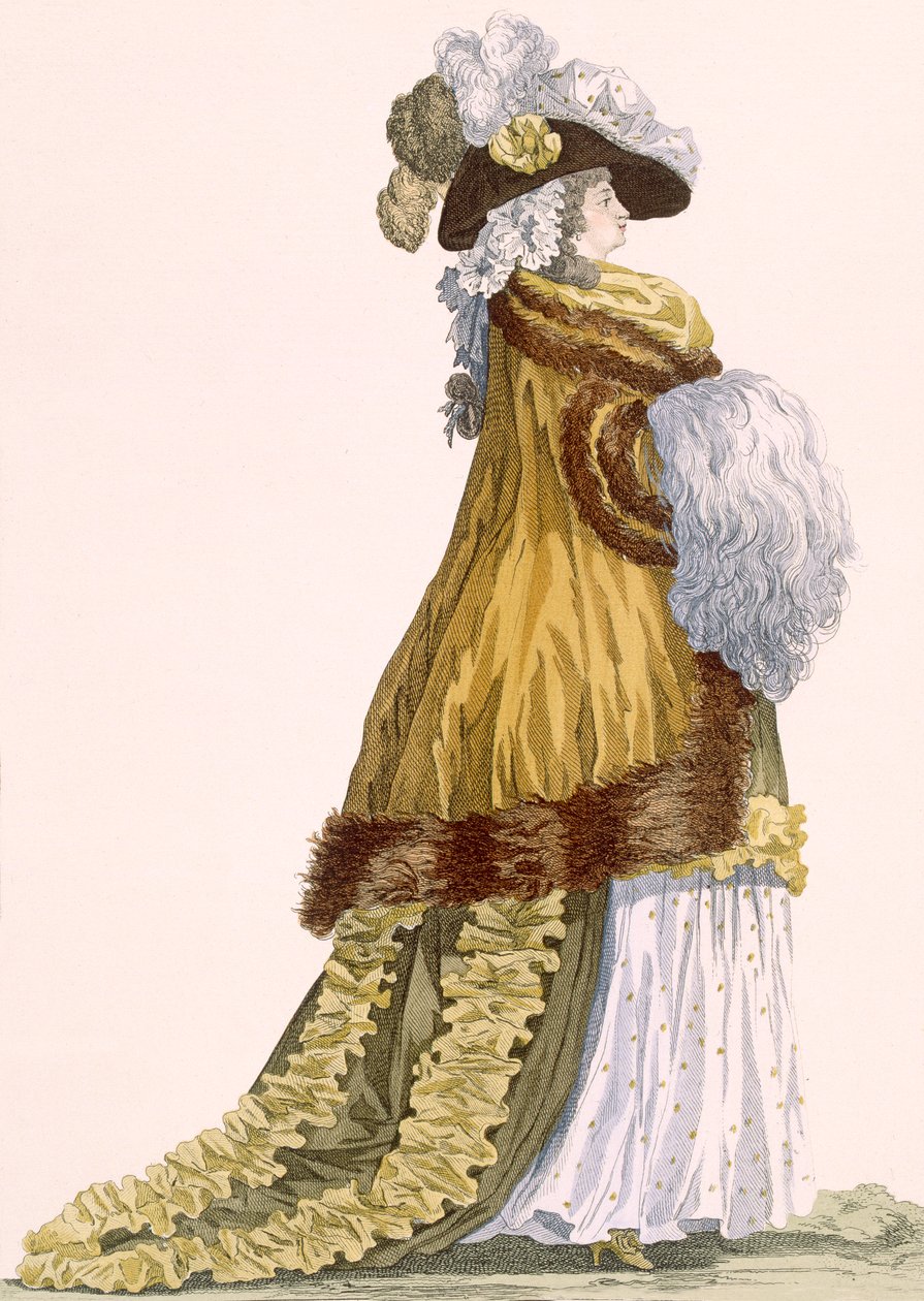 Dameoperakjole med luksuriøs satengkappe med pelskant, gravert av Dupin, plate nr.217 fra 