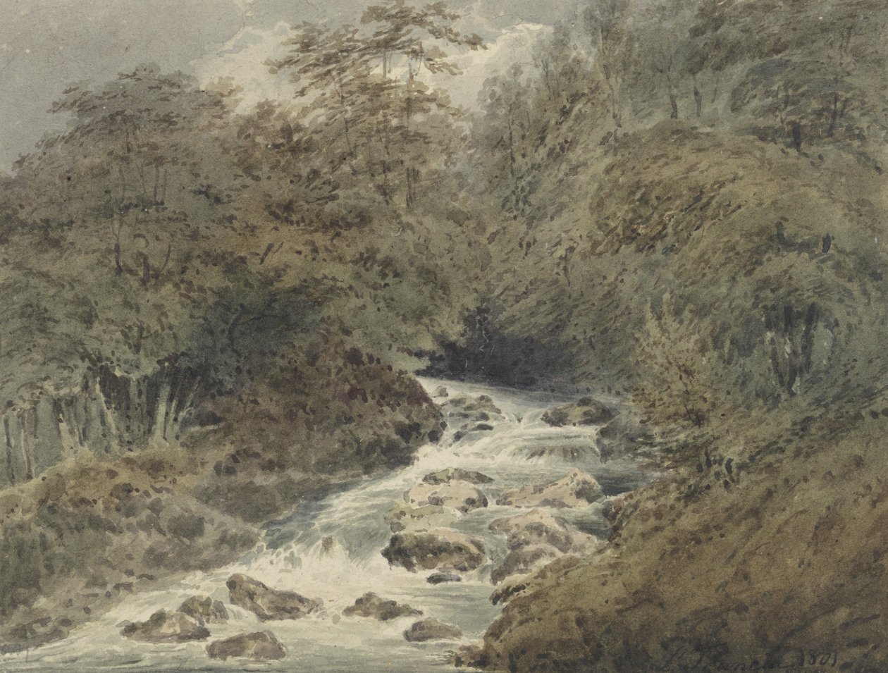 A Mountain Stream, 1801 (wc over grafitt på papir) av Francois Louis Thomas Francia